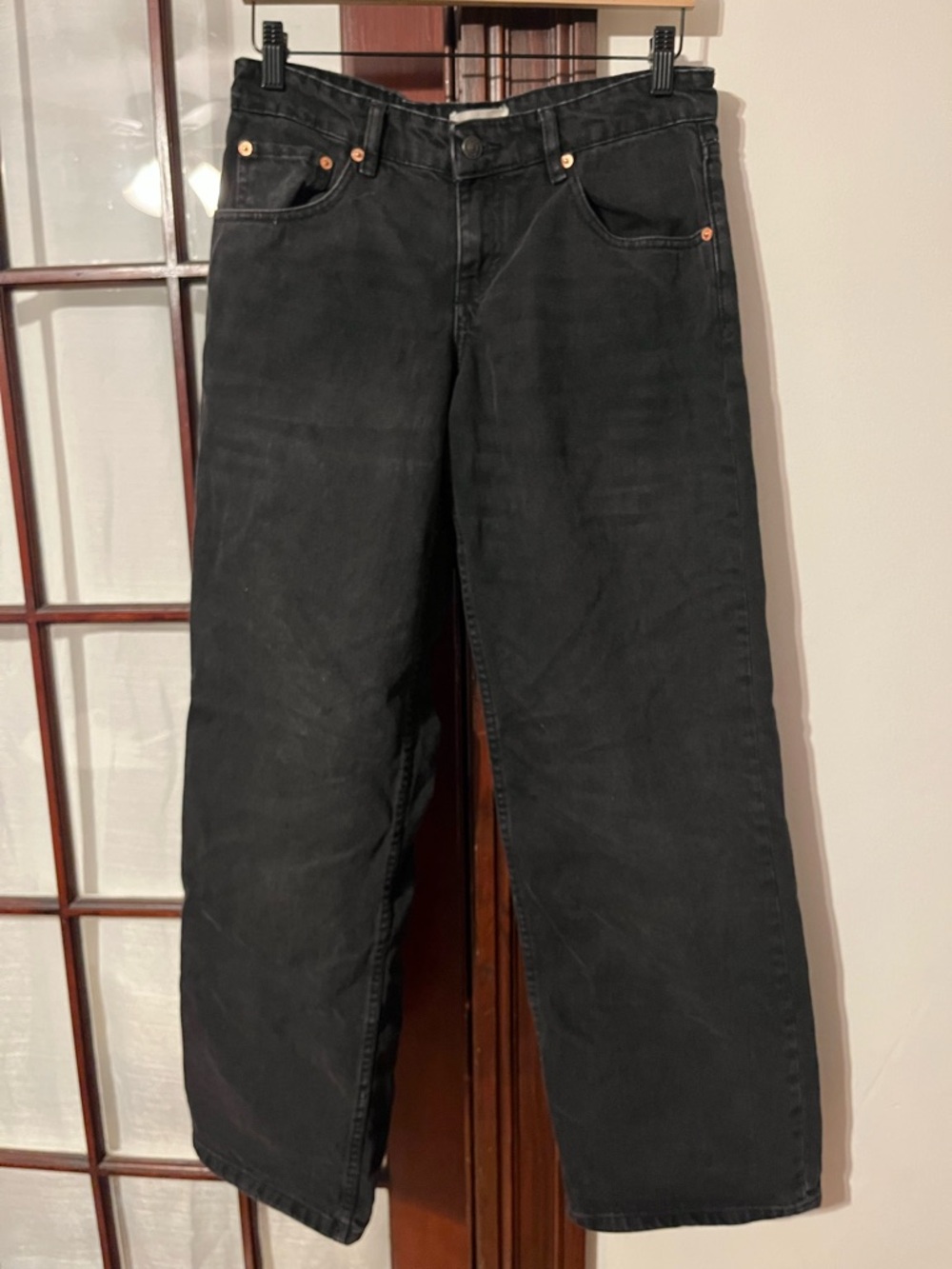 Low Rise “Parallel” Black Baggy Rigid 100% Cotton Denim Jeans - W28 L34